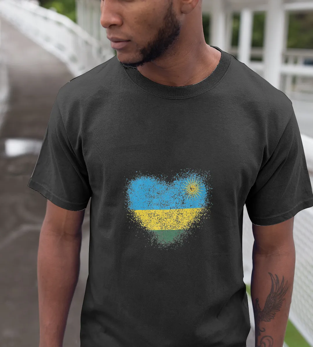 1sttheworld T-Shirt - Heart Rwanda Flag T-Shirt Black A35