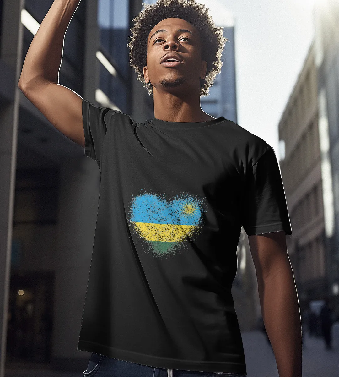 1sttheworld T-Shirt - Heart Rwanda Flag T-Shirt Black A35