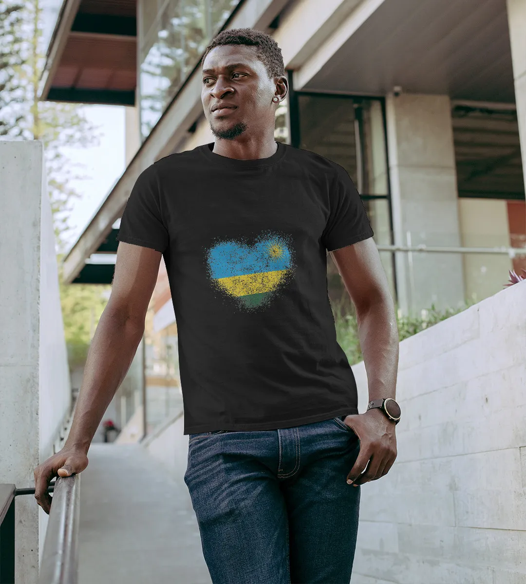 1sttheworld T-Shirt - Heart Rwanda Flag T-Shirt Black A35