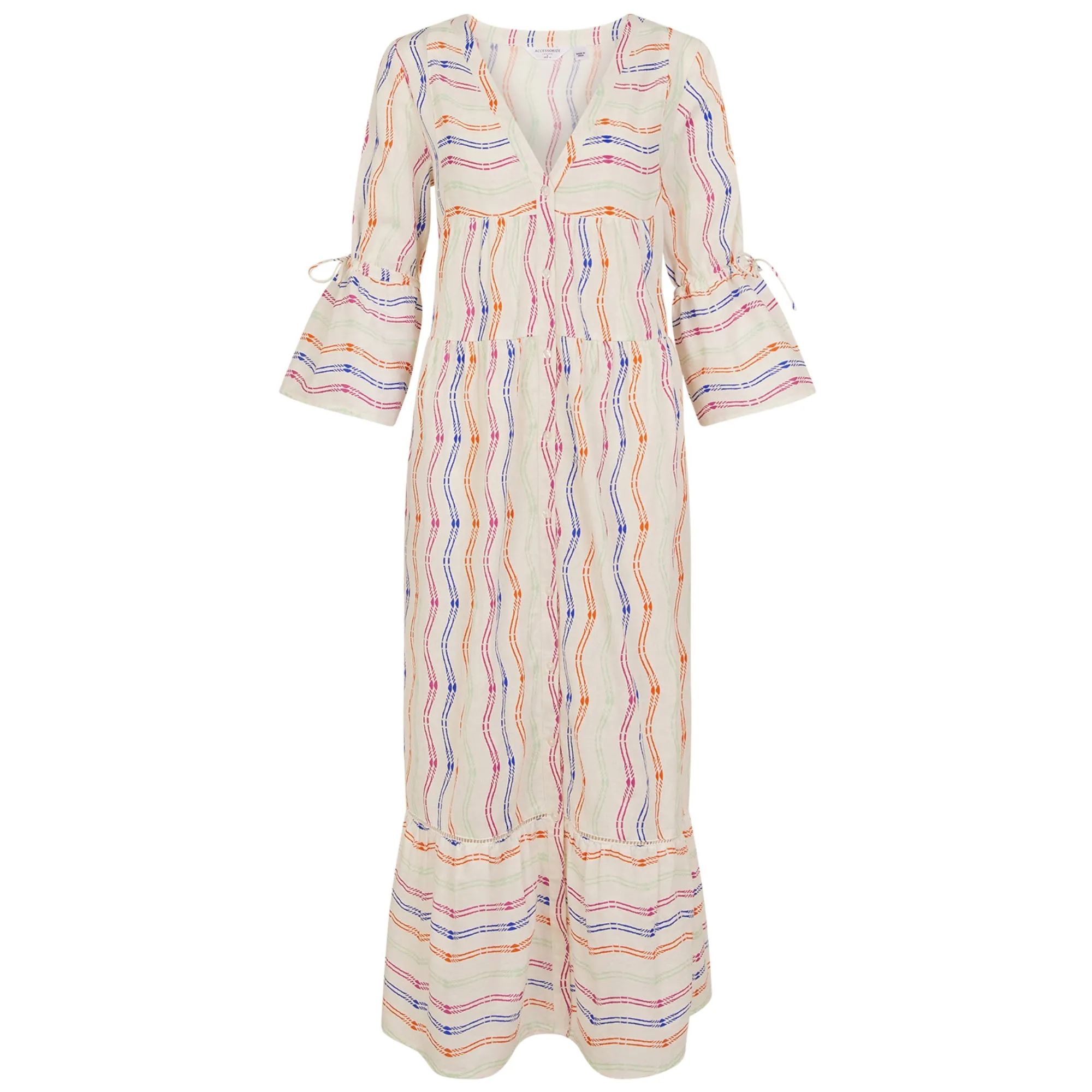 Accessorize London Women's Multi Stripe Flute Sleeve Dress Medium