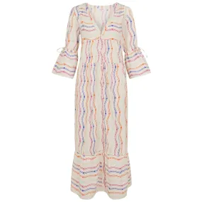 Accessorize London Women's Multi Stripe Flute Sleeve Dress Medium