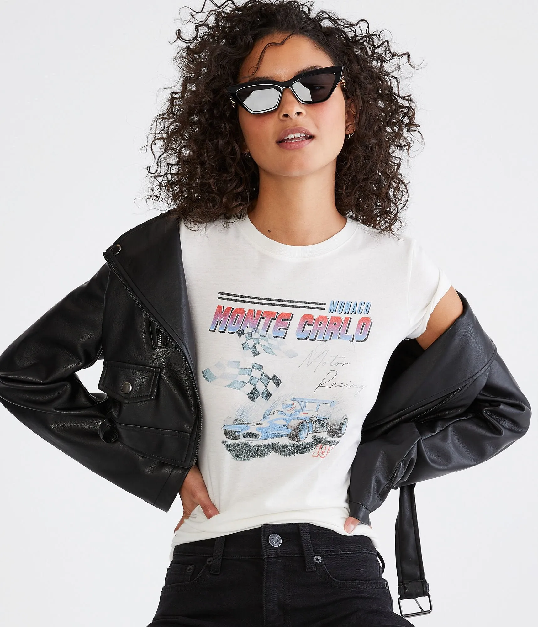 Aeropostale Womens' Monte Carlo Motor Racing Graphic Tee - White - Size M - Cotton - Teen Fashion & Clothing Cream