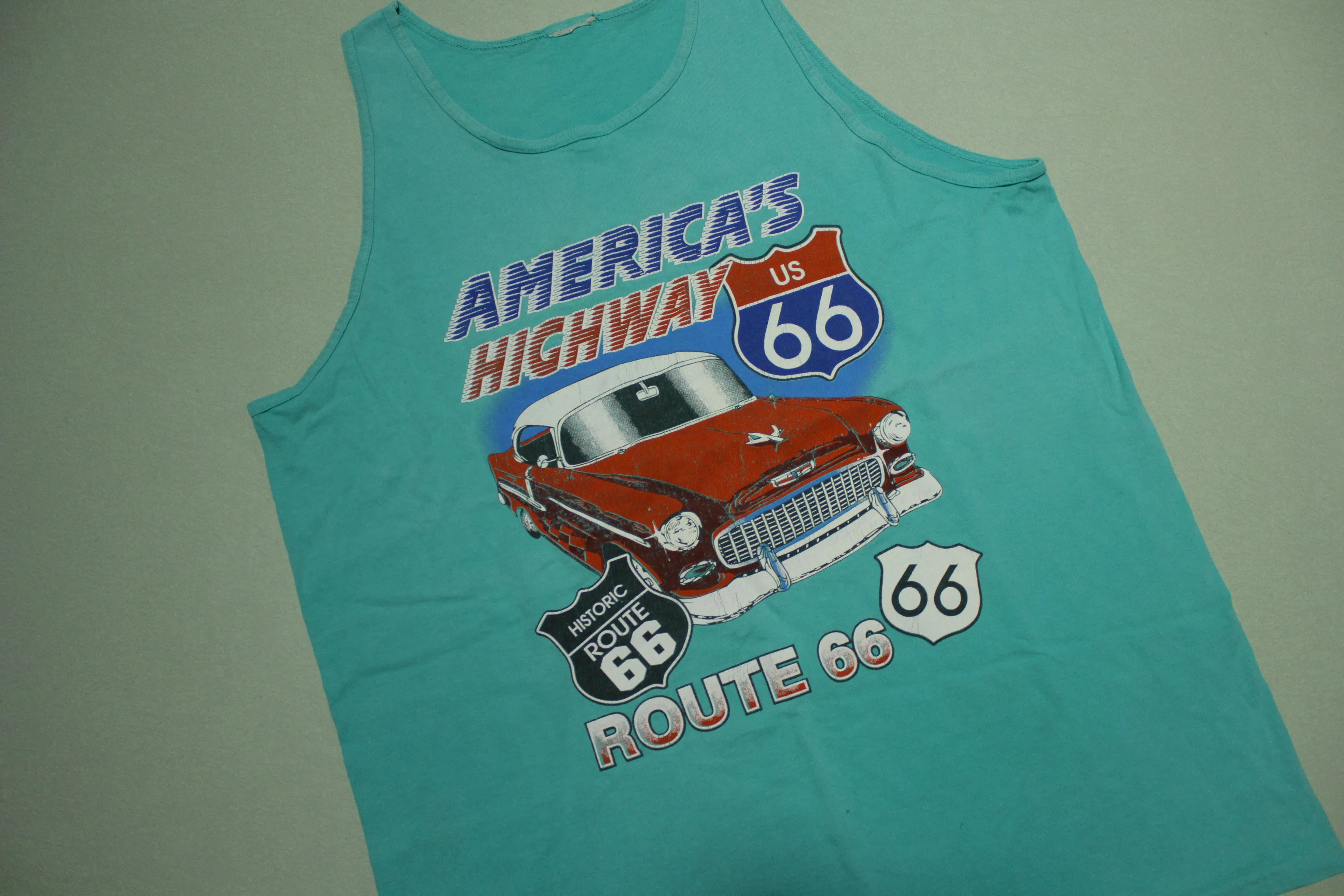 America's Highway Route 66 1956 Chevy Bel Air Vintage 80's Classic Auto Summer Tank Top