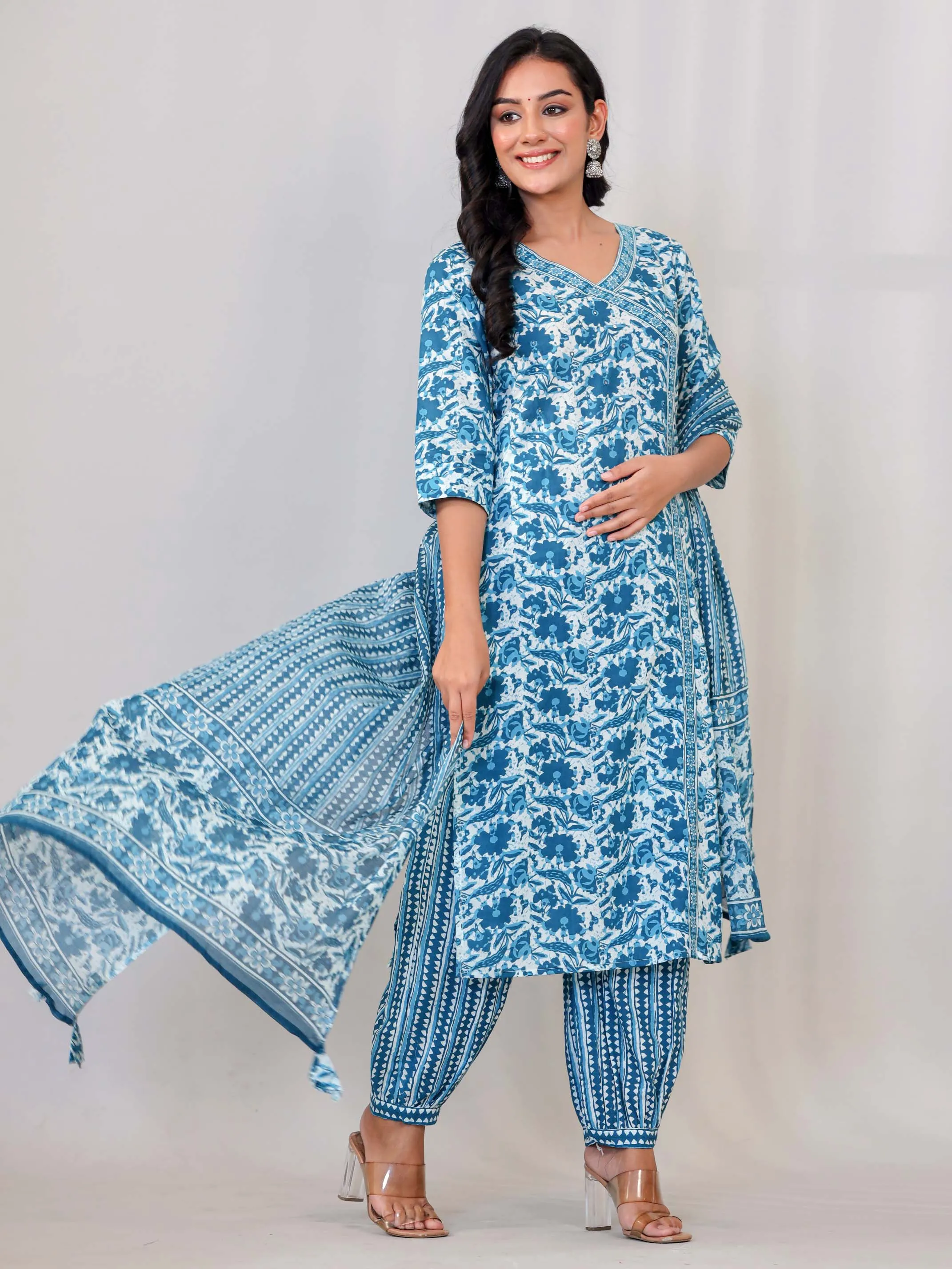 Angrakha Cotton Printed Suit Set