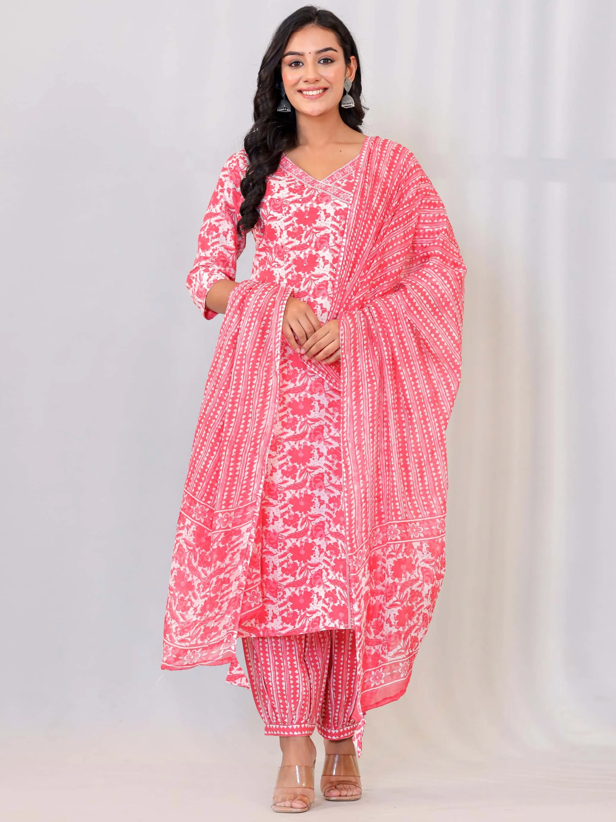 Angrakha Cotton Printed Suit Set