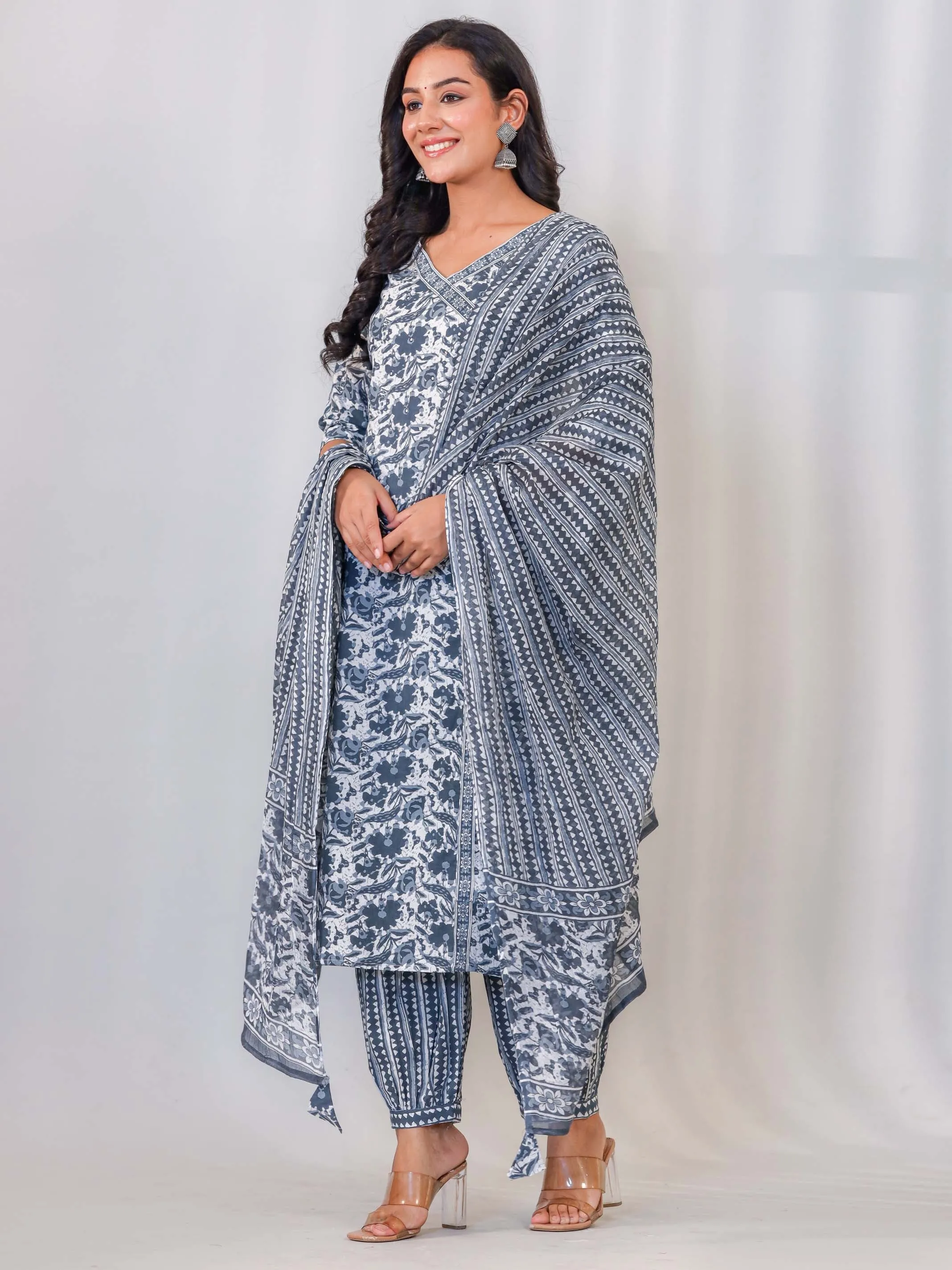 Angrakha Cotton Printed Suit Set