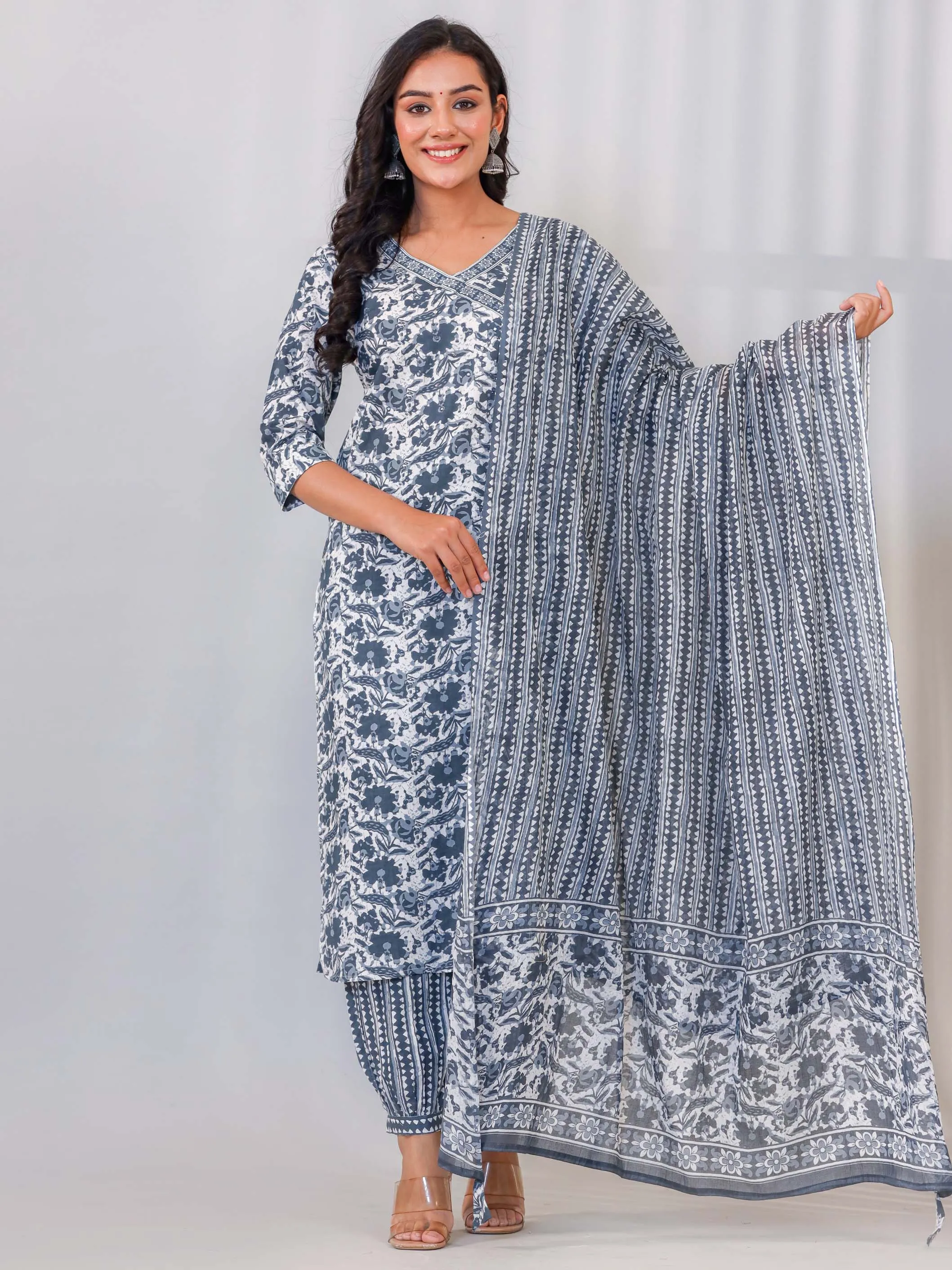 Angrakha Cotton Printed Suit Set