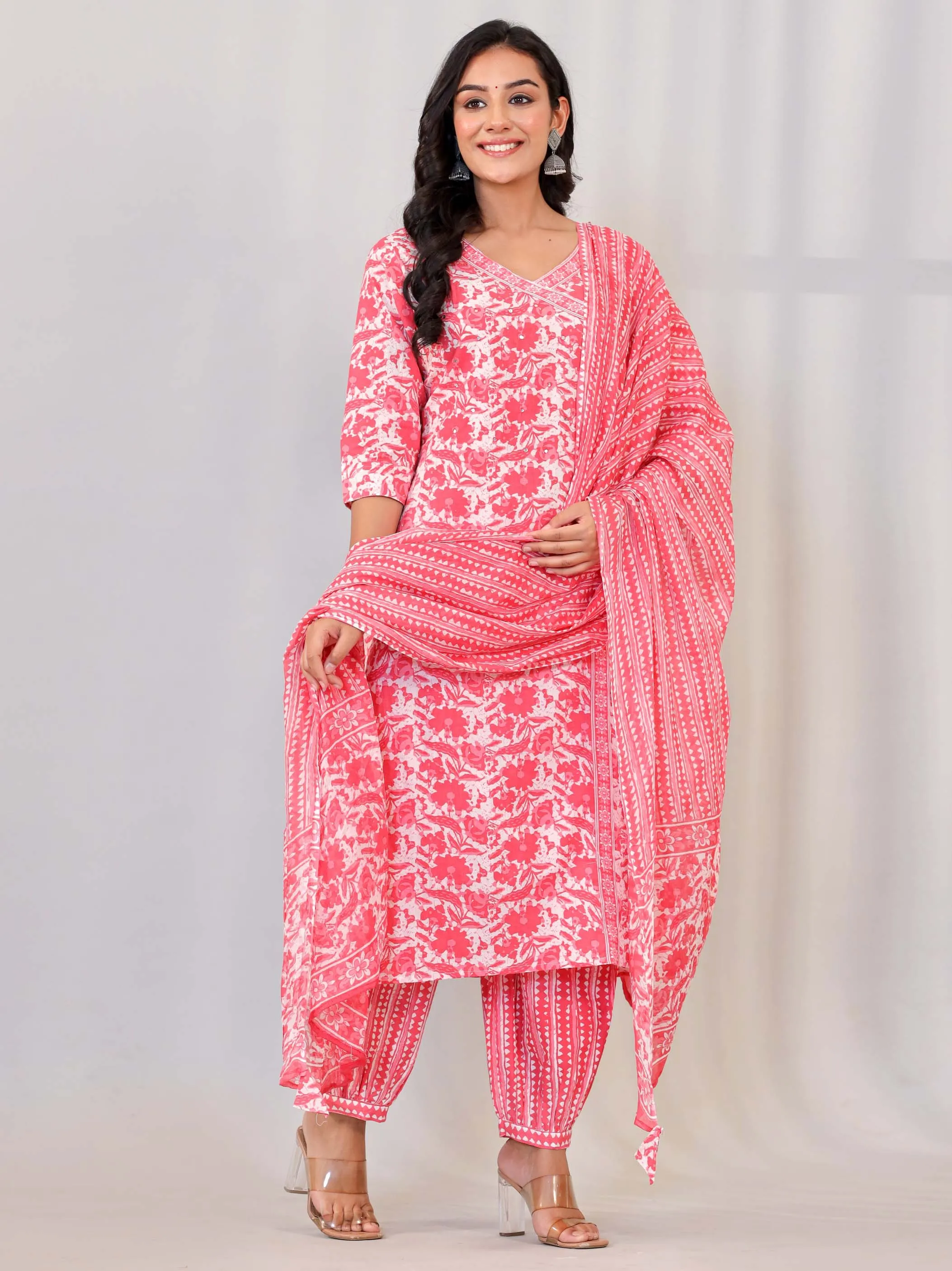 Angrakha Cotton Printed Suit Set