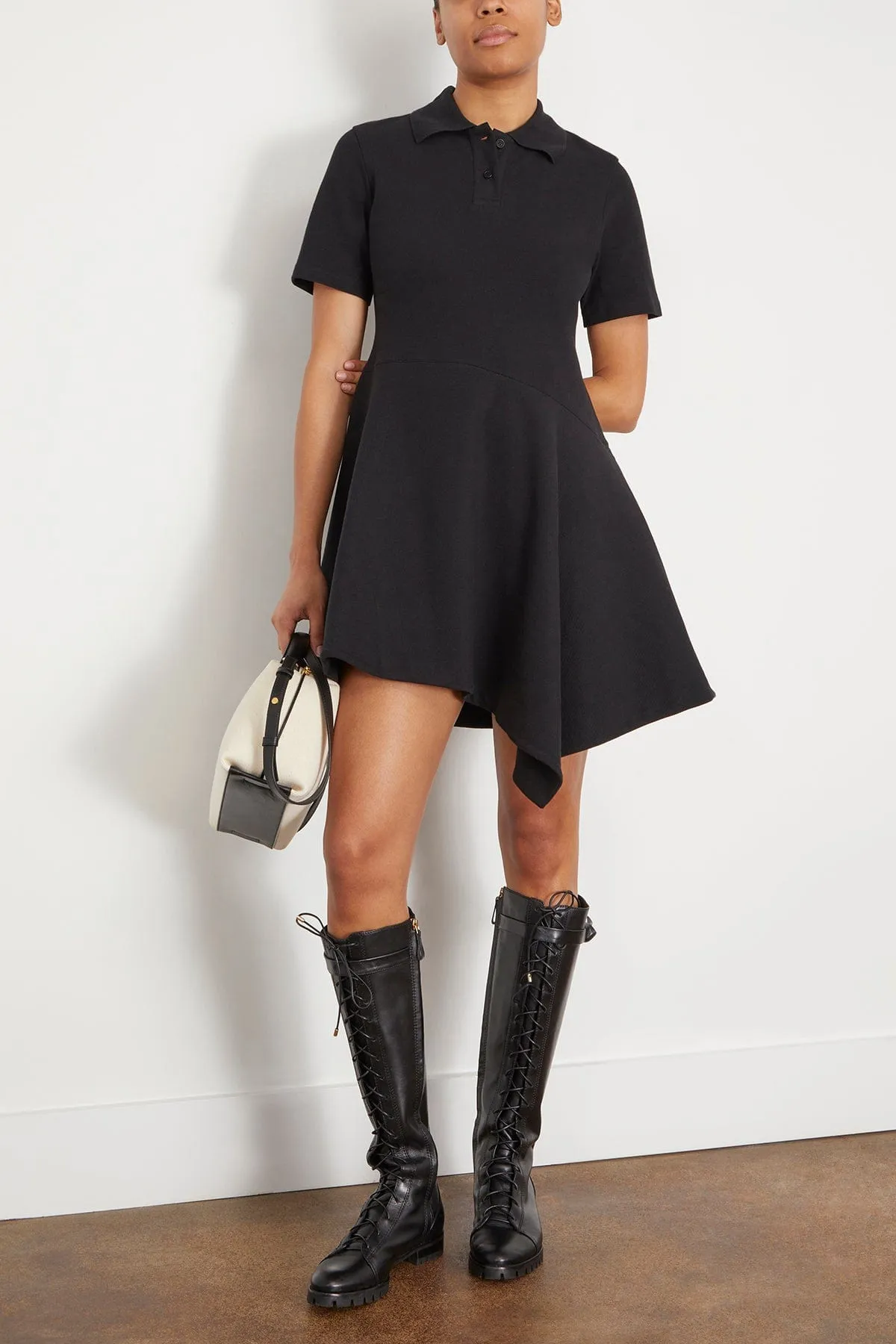 Asymmetric Polo Dress in Black