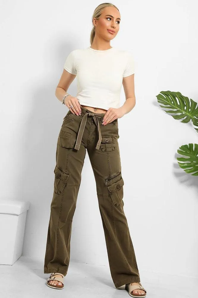 Belted Waistband Utility Pockets Cargo Trousers