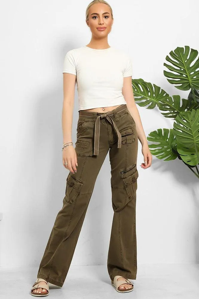 Belted Waistband Utility Pockets Cargo Trousers