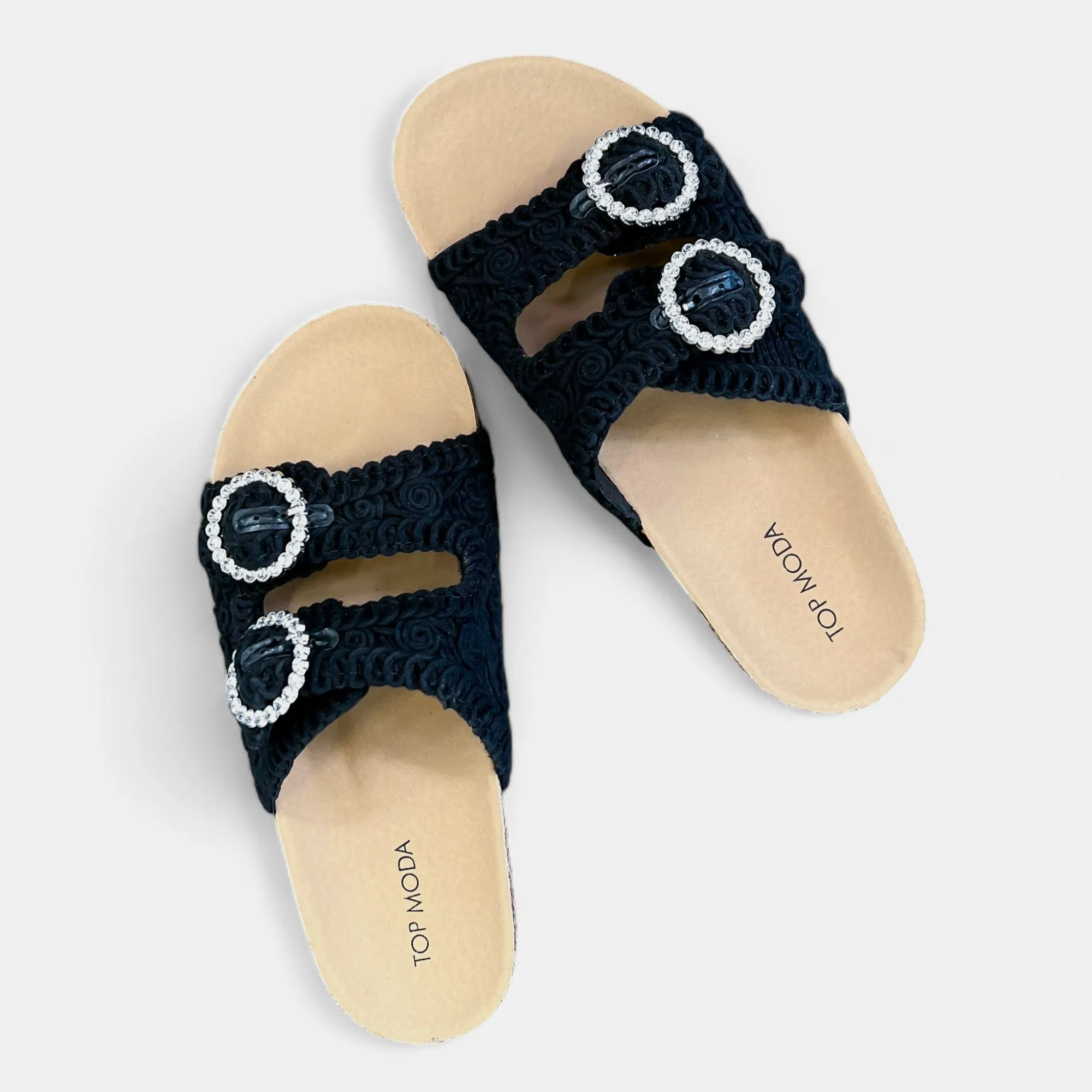 Black Knit Slip On Sandals