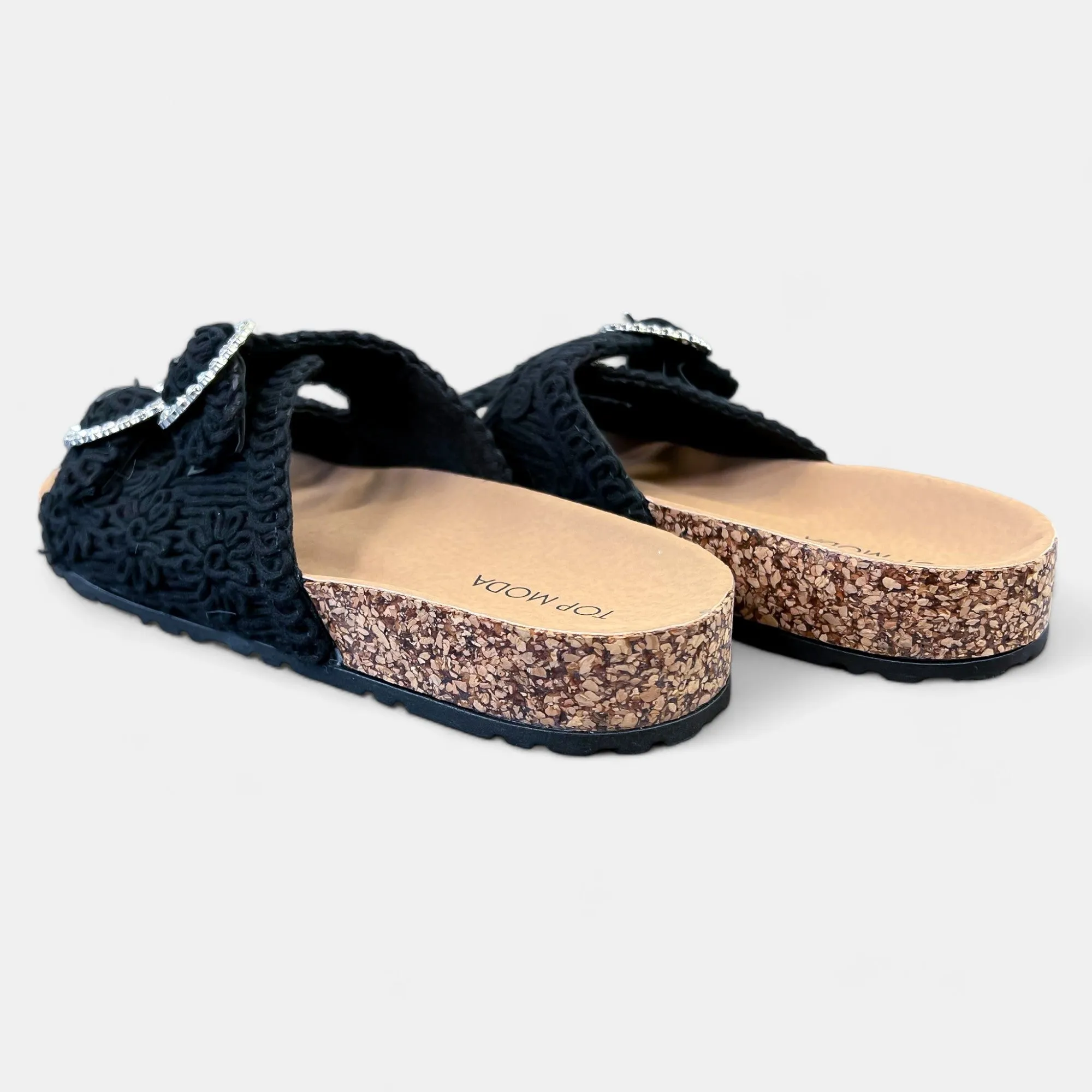 Black Knit Slip On Sandals