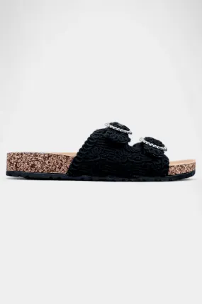 Black Knit Slip On Sandals