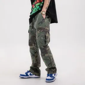 Camouflage Flared Drawstring Cargo Pants