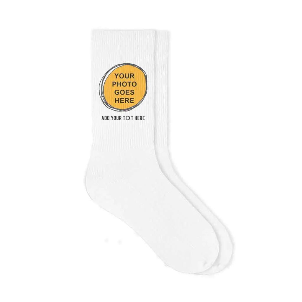 Circle Shaped Frame with Your Photo and Text Printed on Socks