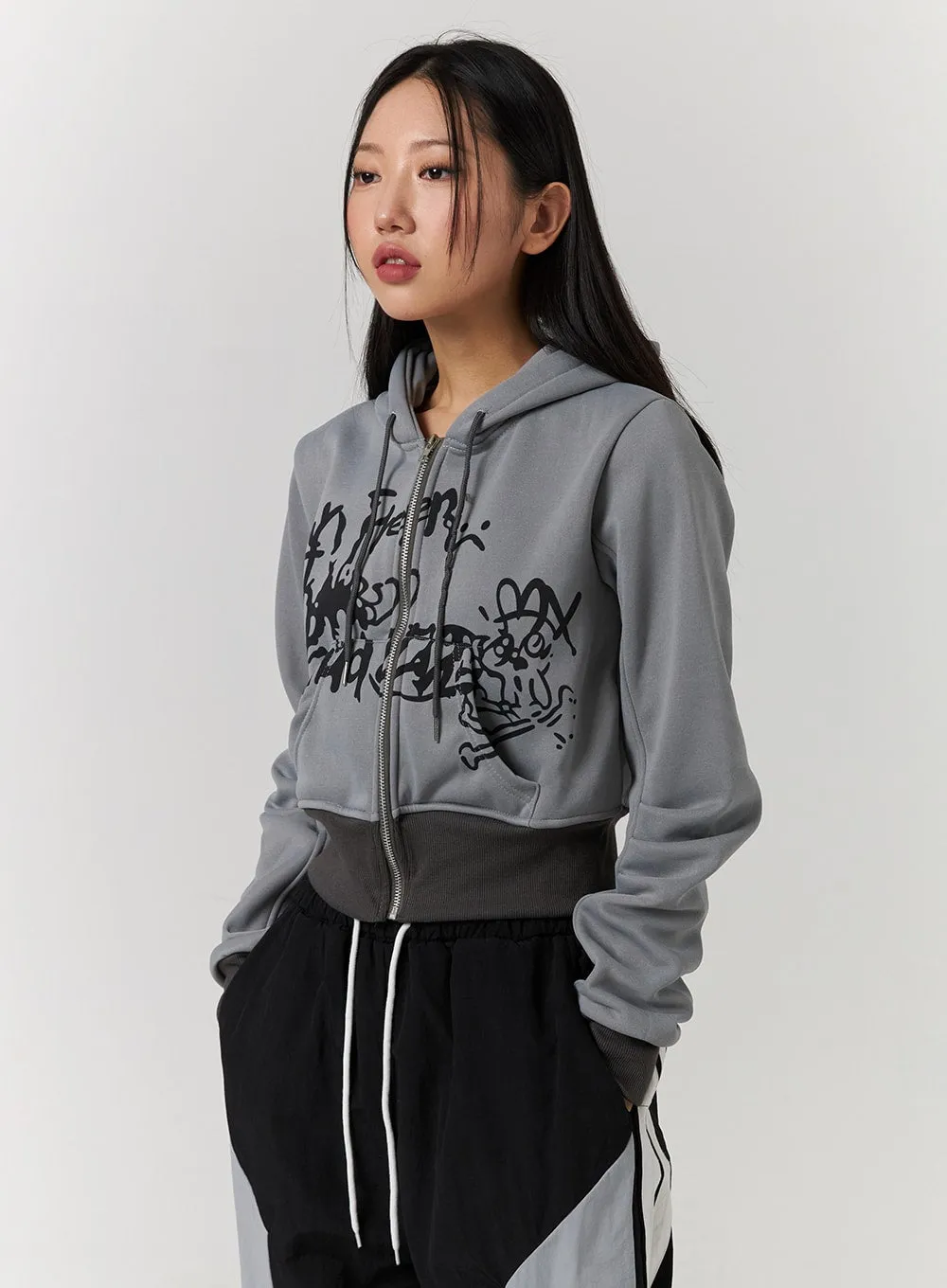 Crop Graphic Zip-Up Hoodie CD329