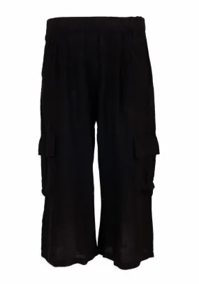 CROPPED LINEN CARGO PANT (BLACK) - PISTACHE