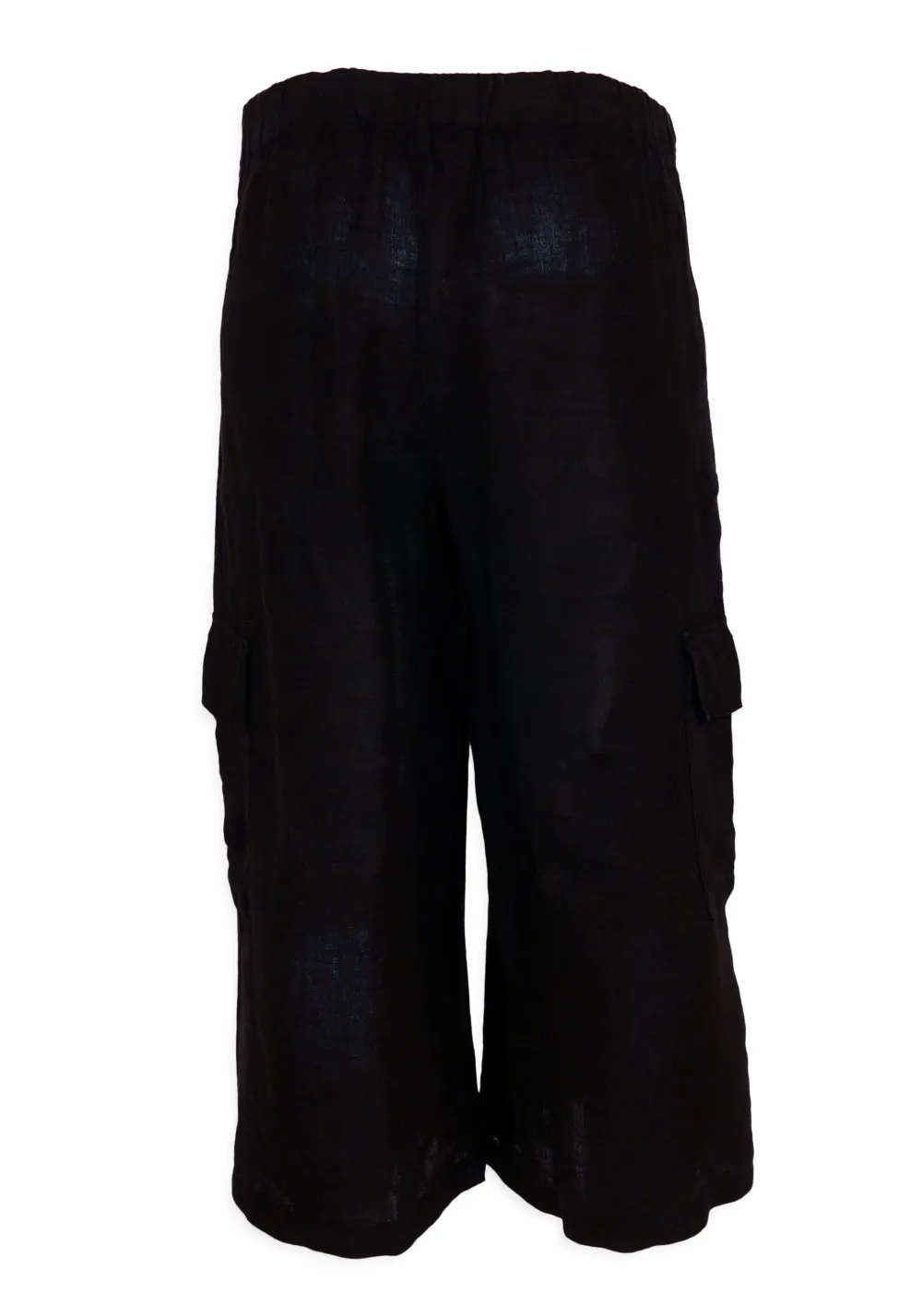 CROPPED LINEN CARGO PANT (BLACK) - PISTACHE