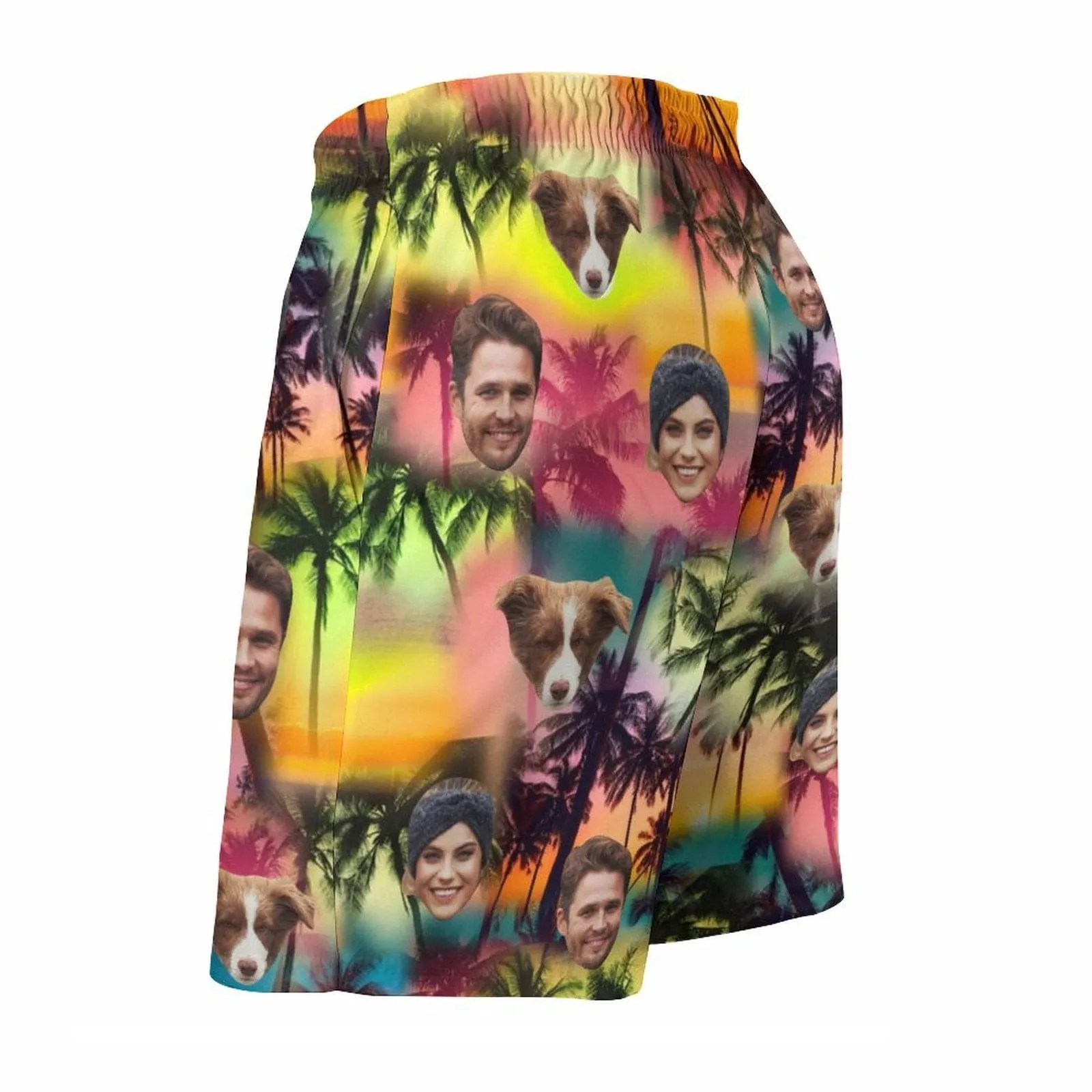 Custom Family Face Coconut Tree Men's Casual Beach Shorts with Drawstring