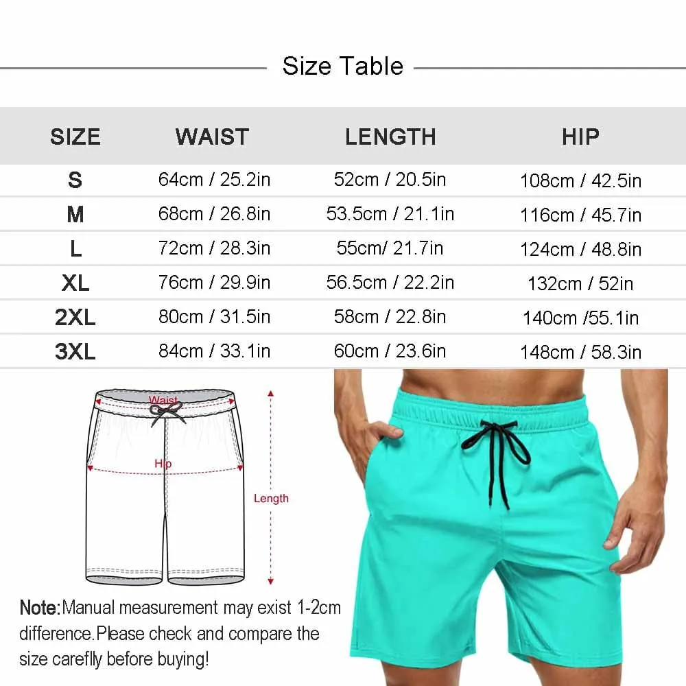 Custom Family Face Coconut Tree Men's Casual Beach Shorts with Drawstring