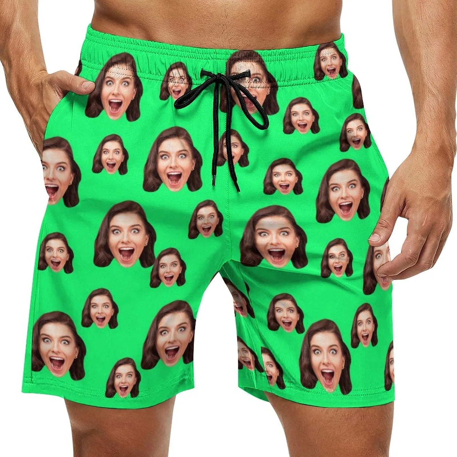 Custom Girlfriend Face Multicolour Men's Casual Beach Shorts with Drawstring