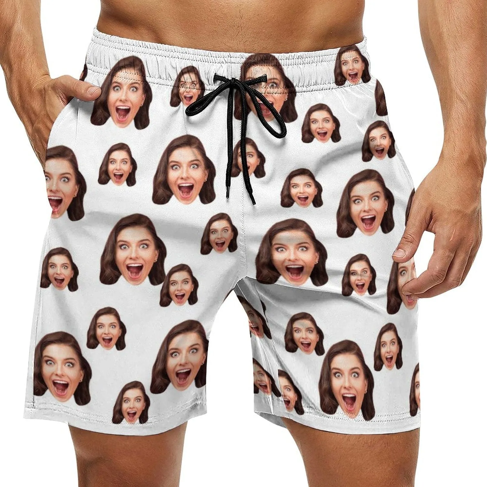 Custom Girlfriend Face Multicolour Men's Casual Beach Shorts with Drawstring