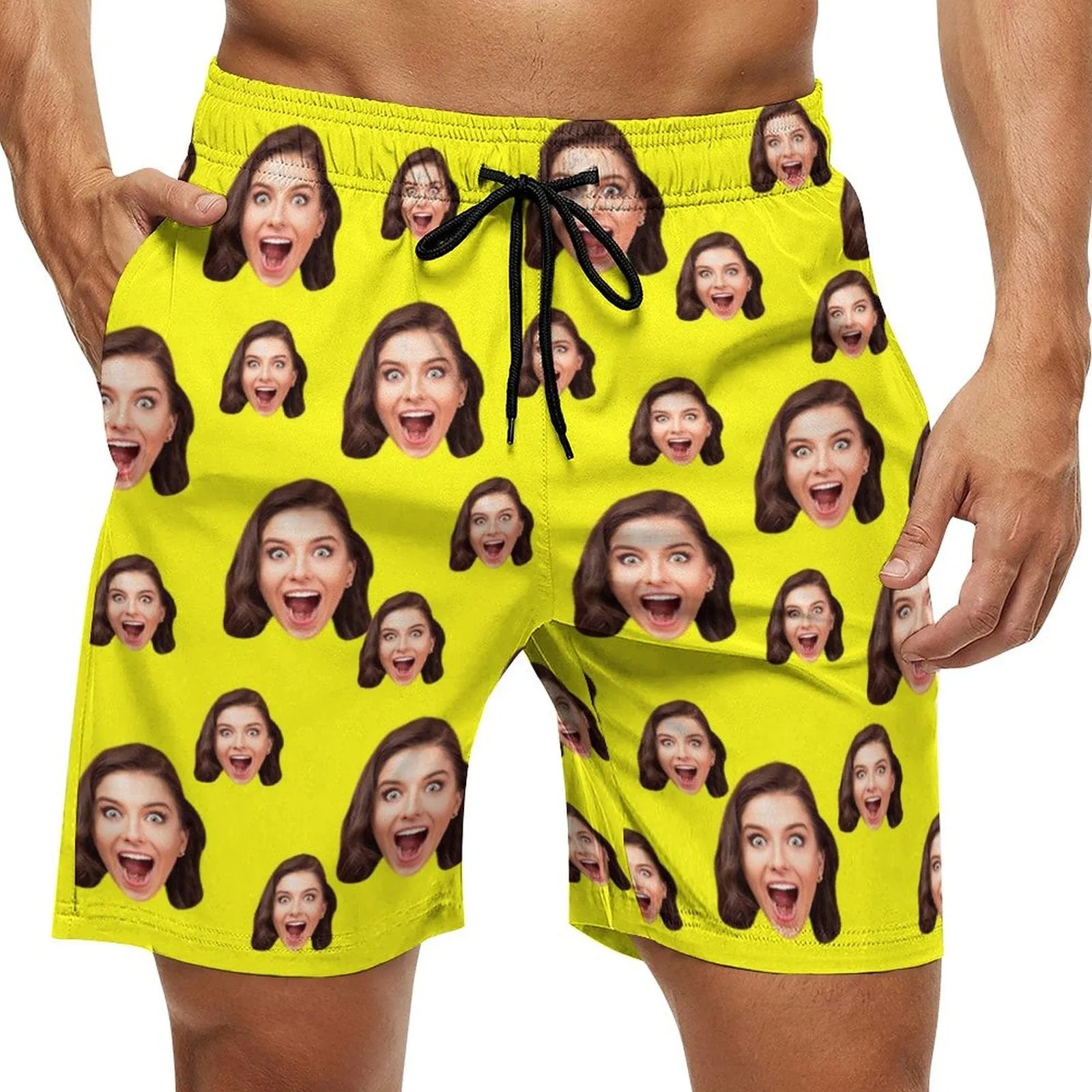 Custom Girlfriend Face Multicolour Men's Casual Beach Shorts with Drawstring