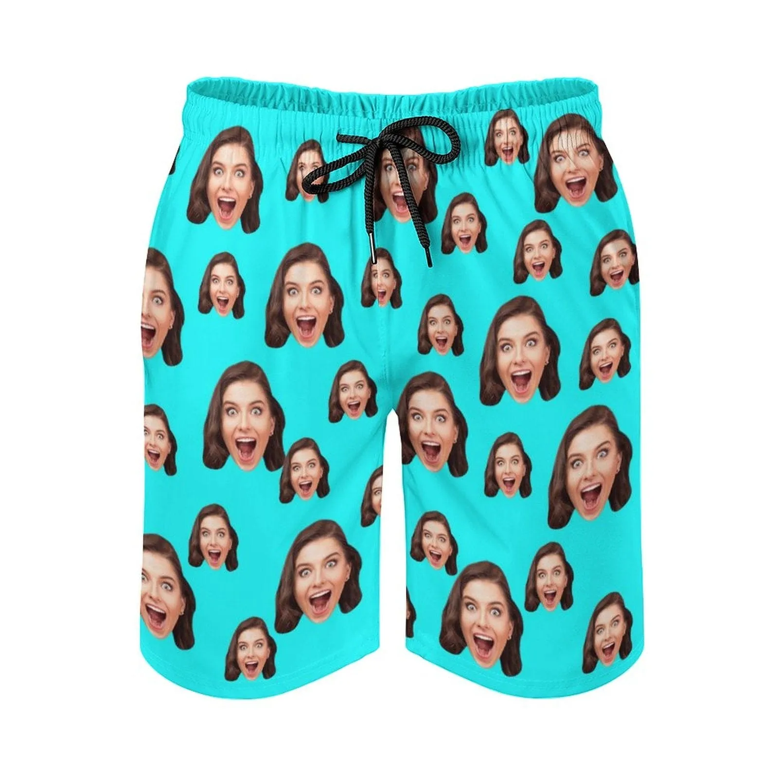 Custom Girlfriend Face Multicolour Men's Casual Beach Shorts with Drawstring