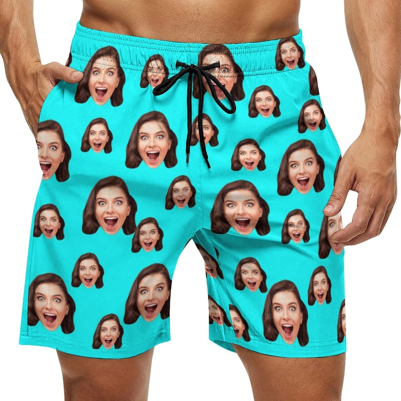 Custom Girlfriend Face Multicolour Men's Casual Beach Shorts with Drawstring