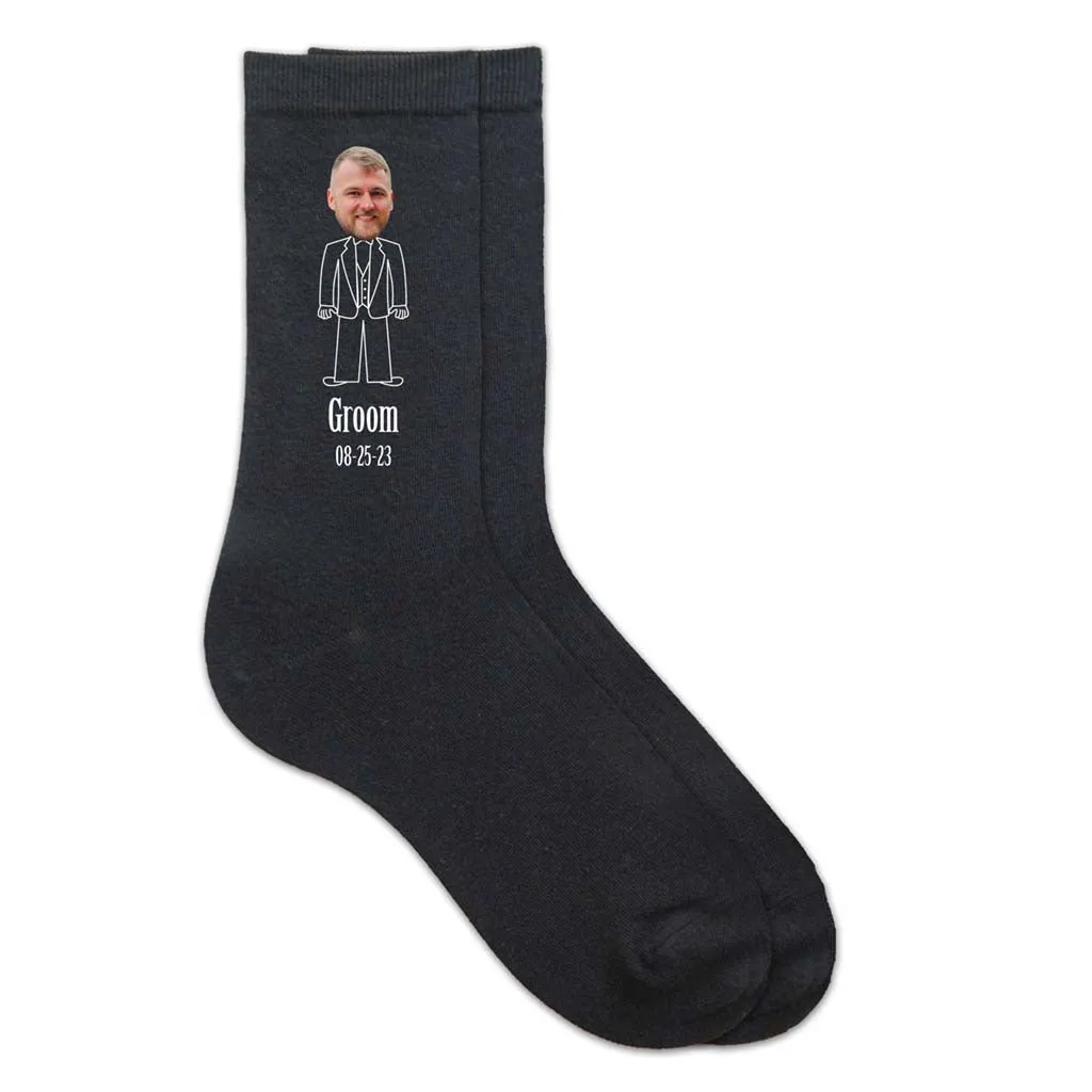 Custom Printed Photo Socks with Groom's Face