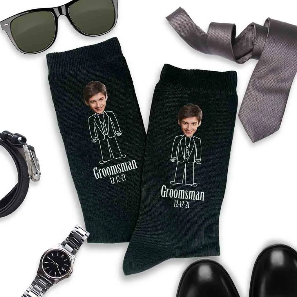 Custom Printed Photo Socks with Groom's Face