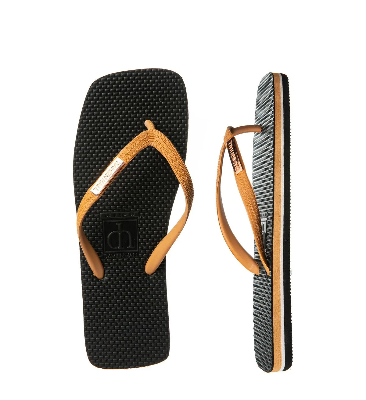 Damien Hall Stylish Black and Tan Flip Flops for Comfortable Summer Wear