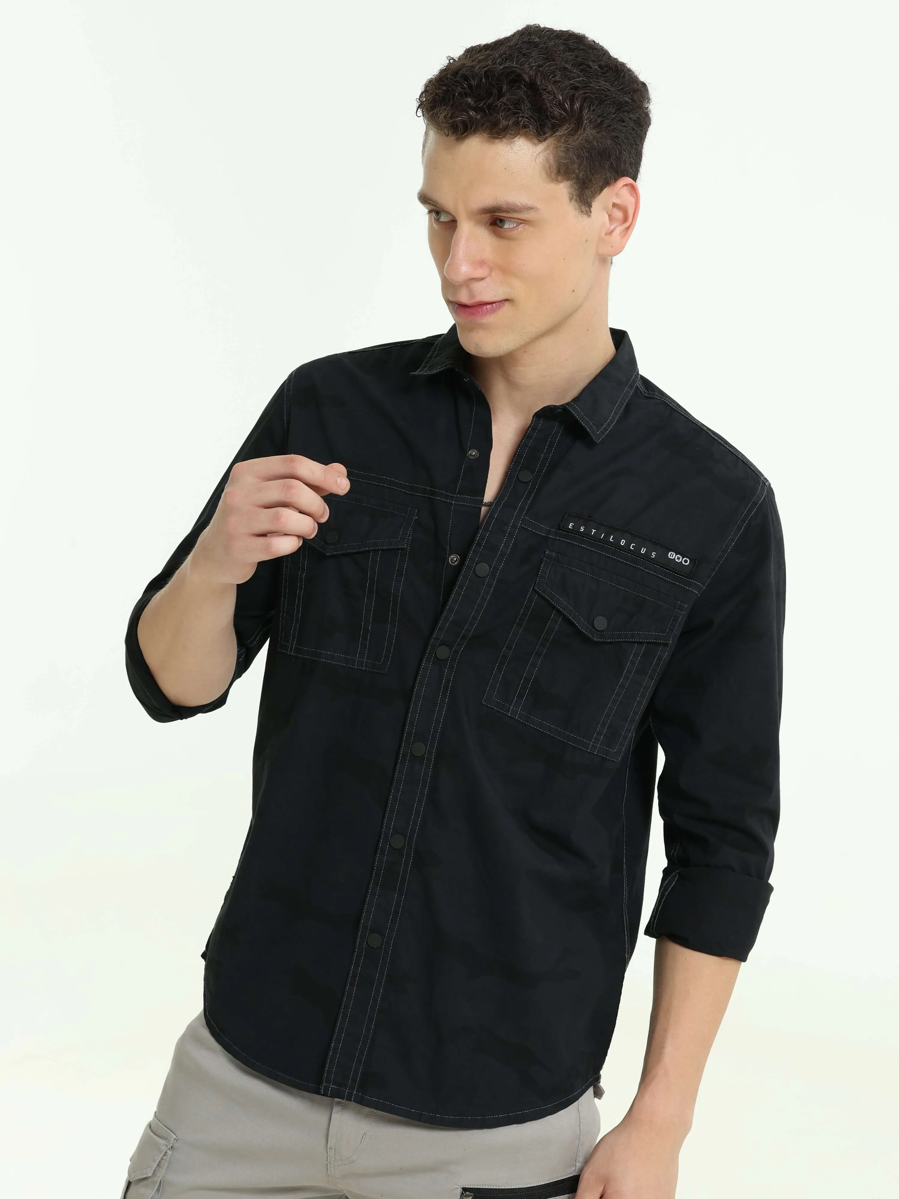 ETLS/72 Camo Cargo military black shirt