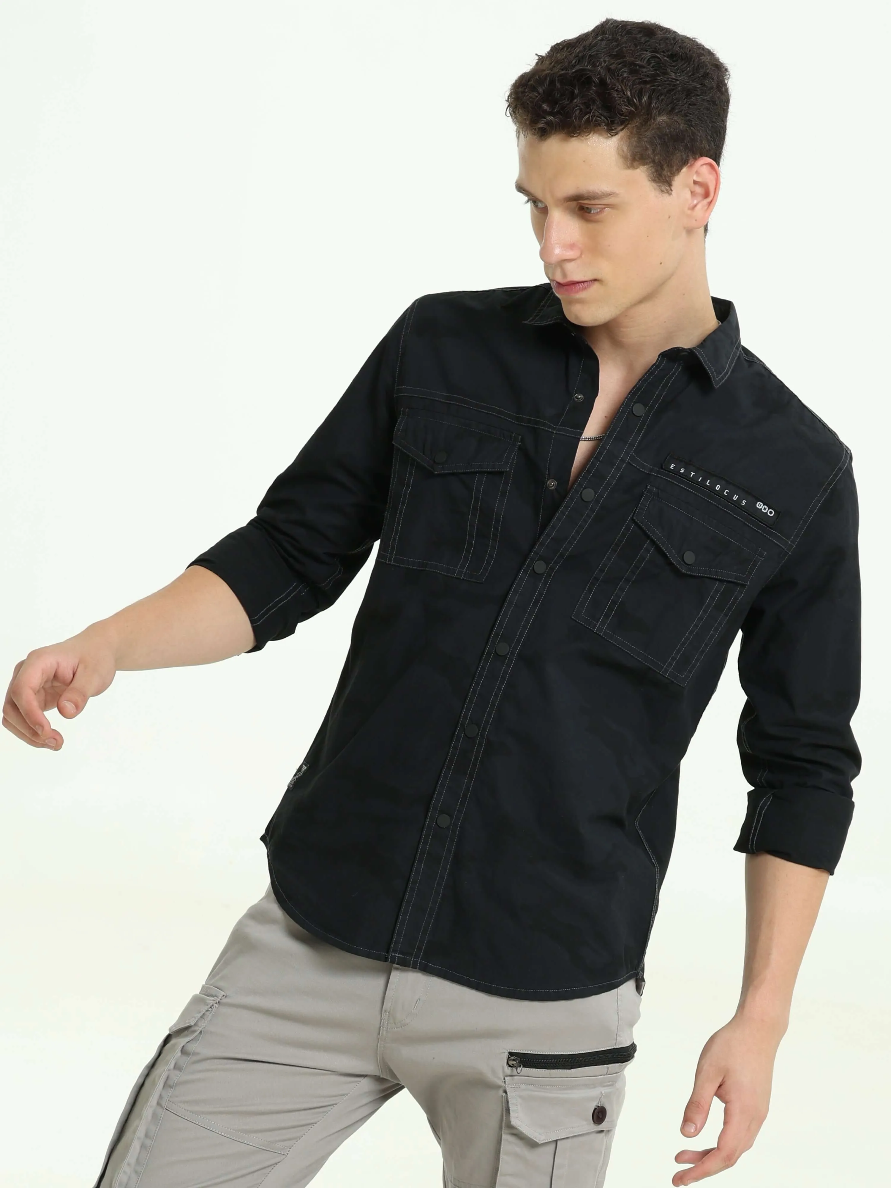 ETLS/72 Camo Cargo military black shirt