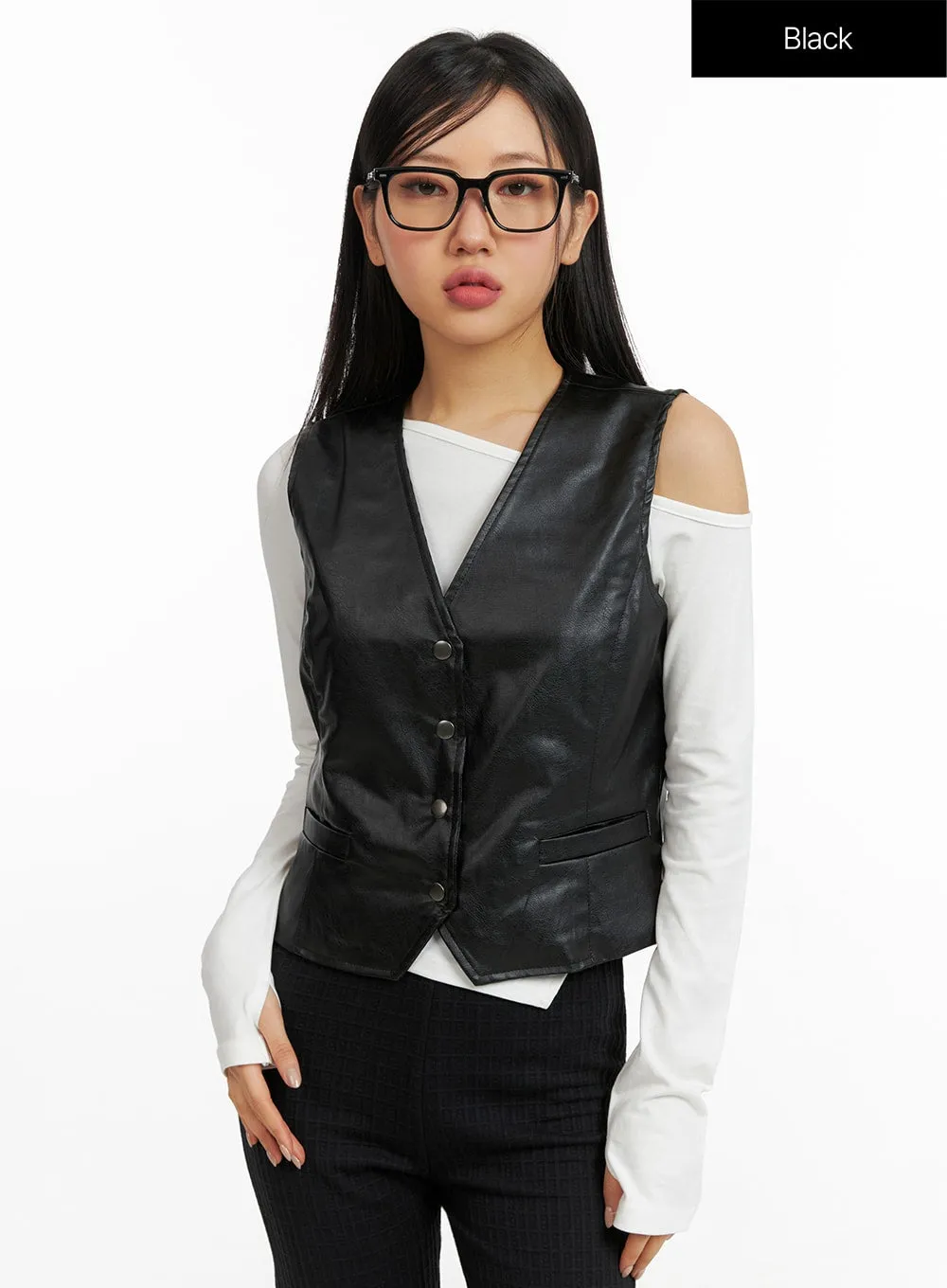 Faux Leather V-Neck Vest CF408