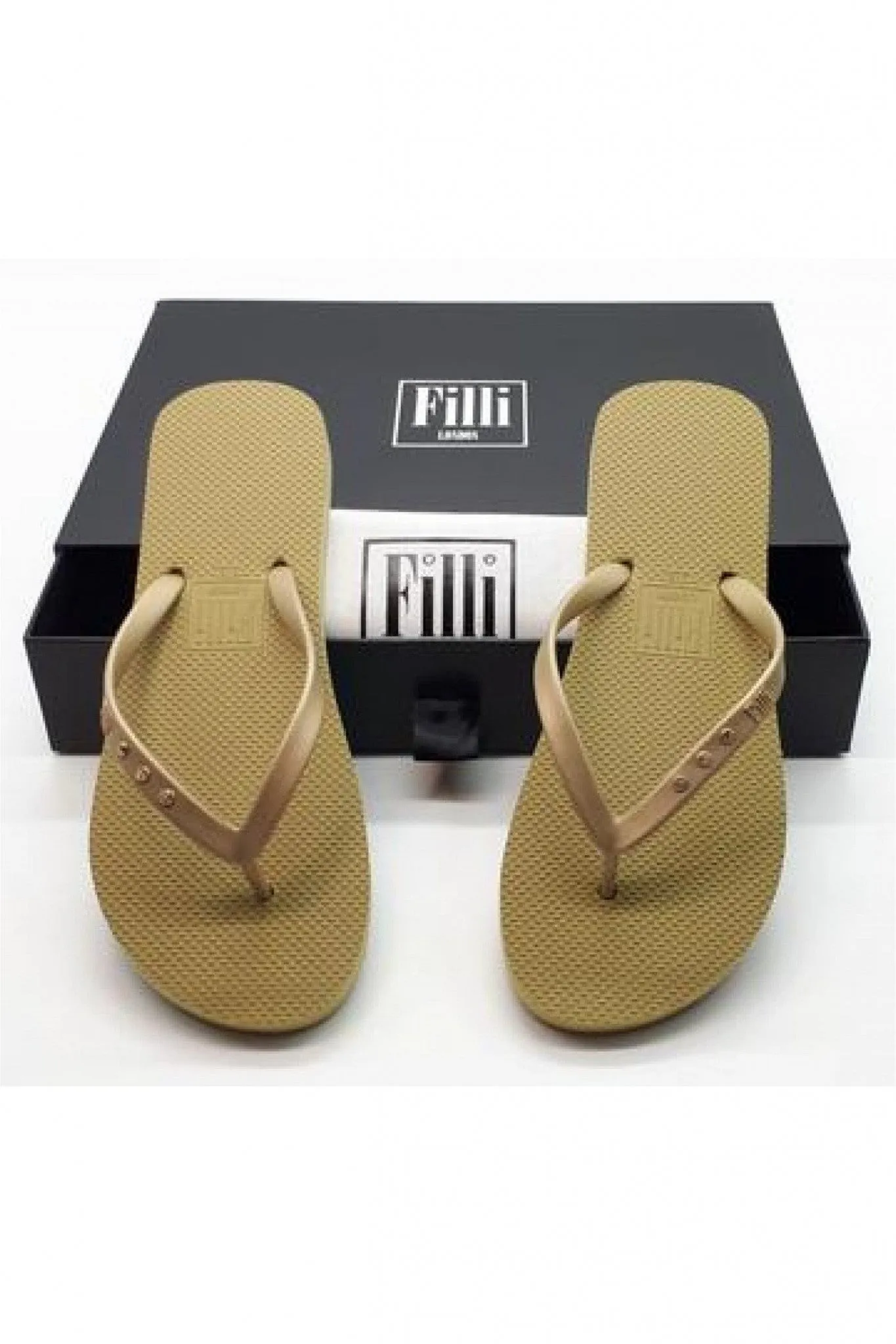 Filli London St Tropez Crystal Flip Flops - Gold