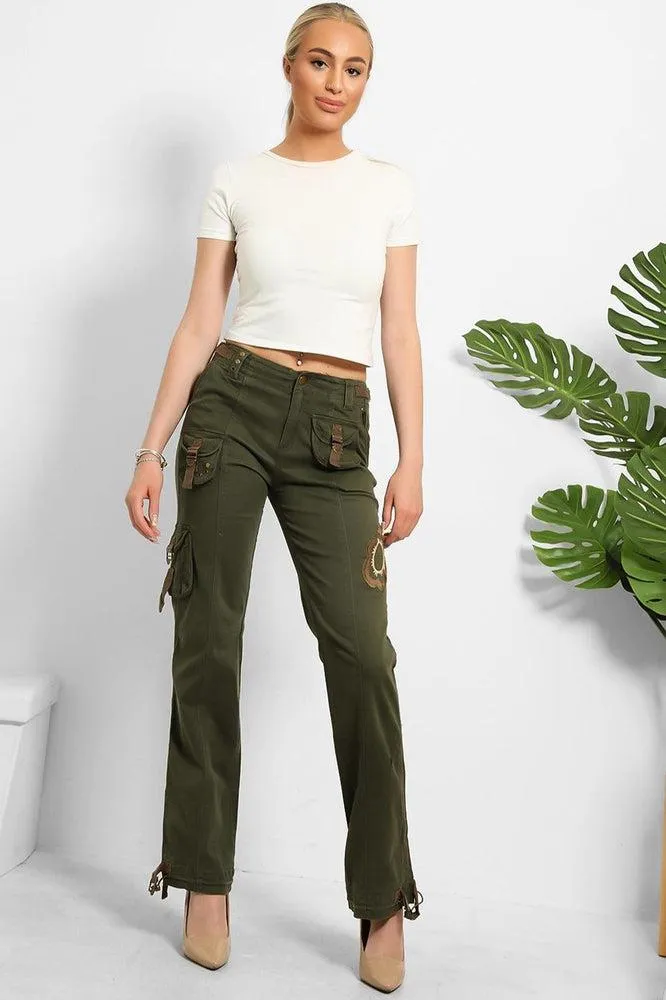 Floral Embroidery To Side Cargo Trousers