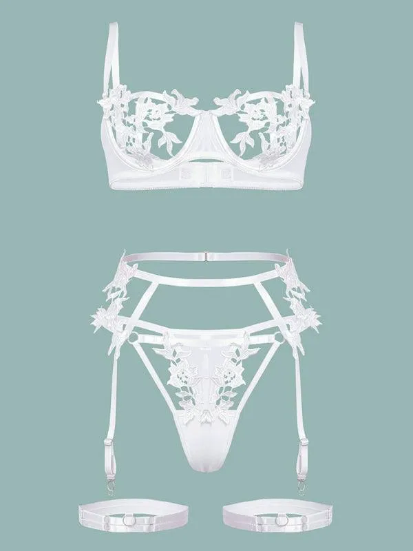 Flower Embroidered Lingerie Set