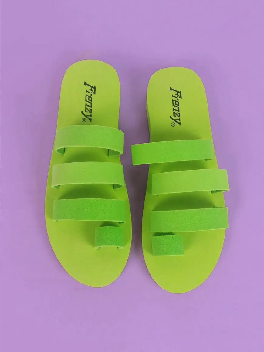 Fluorescent Green Foam Flip-Flops - New - size 37-37.5, UK 4