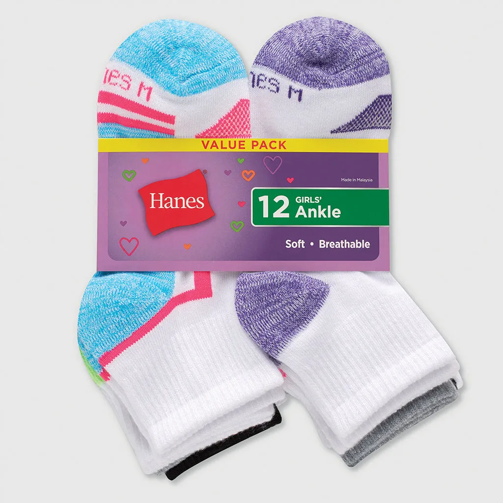 Girl's Hanes Core Cotton Sock 12PK