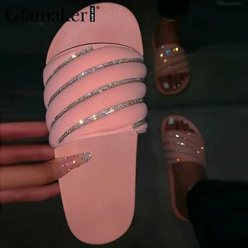 Glitter Rhinestone Ladies Flat with Sexy Pink Shoes