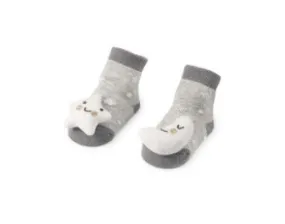 Gray Moon & Star Rattle Toe Socks