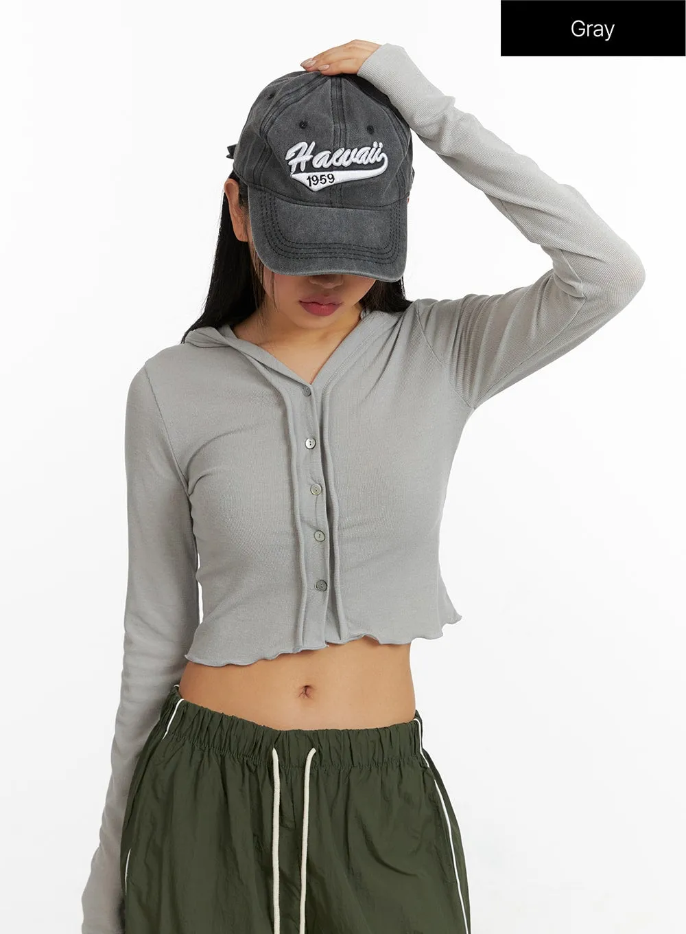 Hooded Button Crop Top CF414