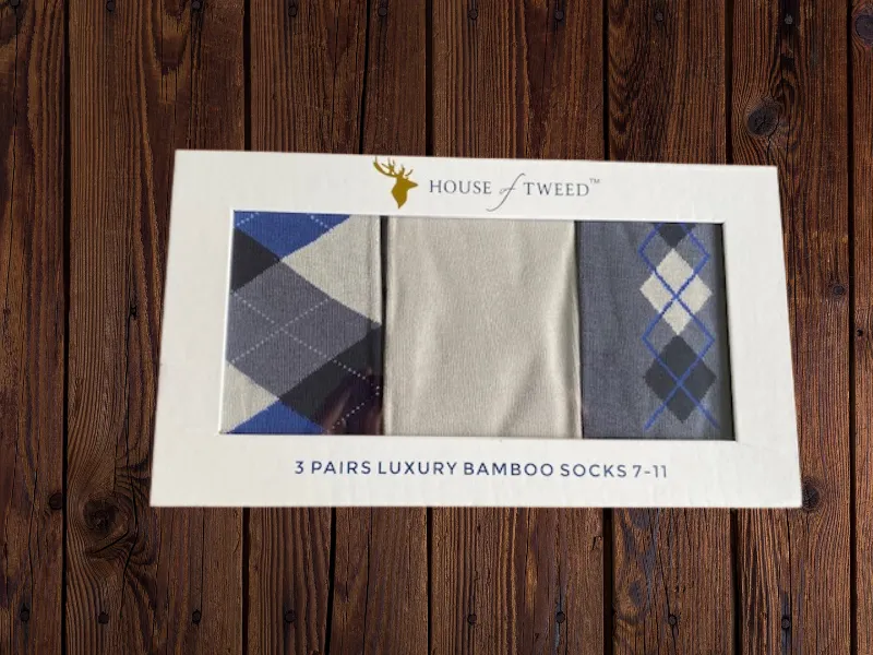 House of Tweed Luxury Mens Bamboo Socks | 3 Pairs Argyle