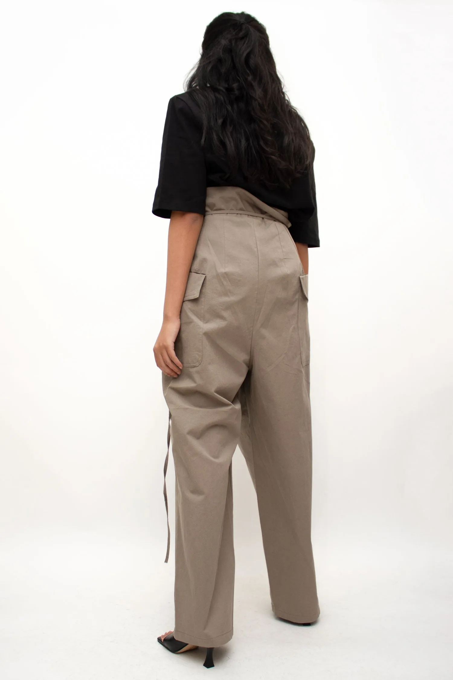 Khaki Wide Cargo Wrapped Pants