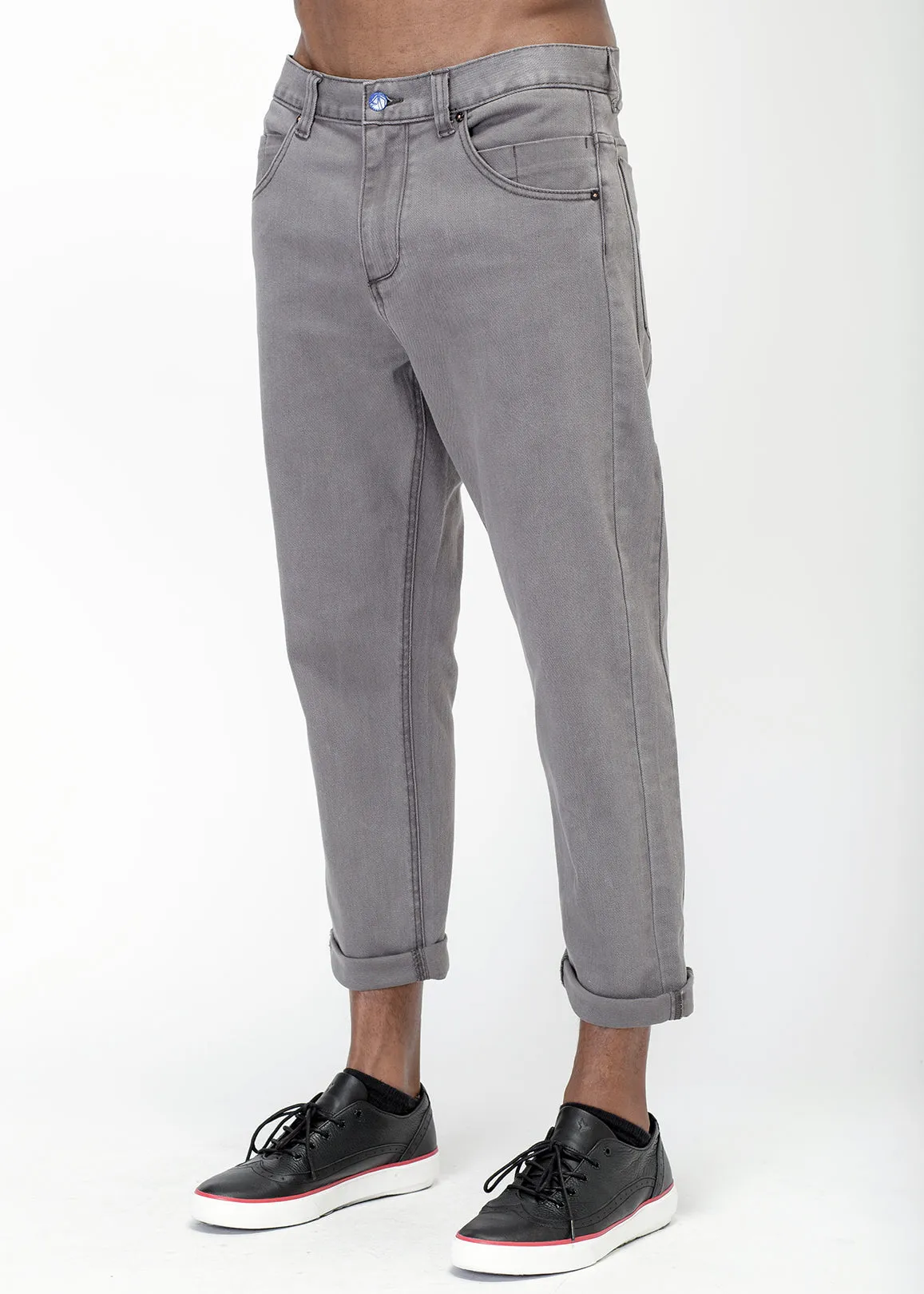 Konus Men's Cropped Twill Pant With Dart Detail in Gray