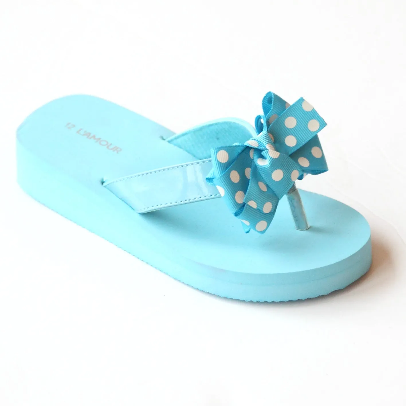 L'Amour Girls Polka Dot Bow Flip Flops