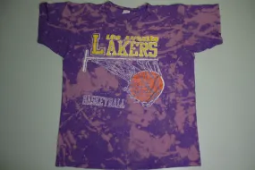 Los Angeles LA Lakers Champion Net 80's Vintage Distressed Tie Dye Bleached T-Shirt