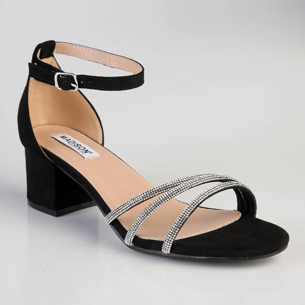 Madison Alice 3 Diamond Strap Block Heel - Black